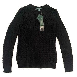 Lauren Ralph Lauren Black Knit Alpaca Wool Blend Pointnelle Sweater Womens XS
